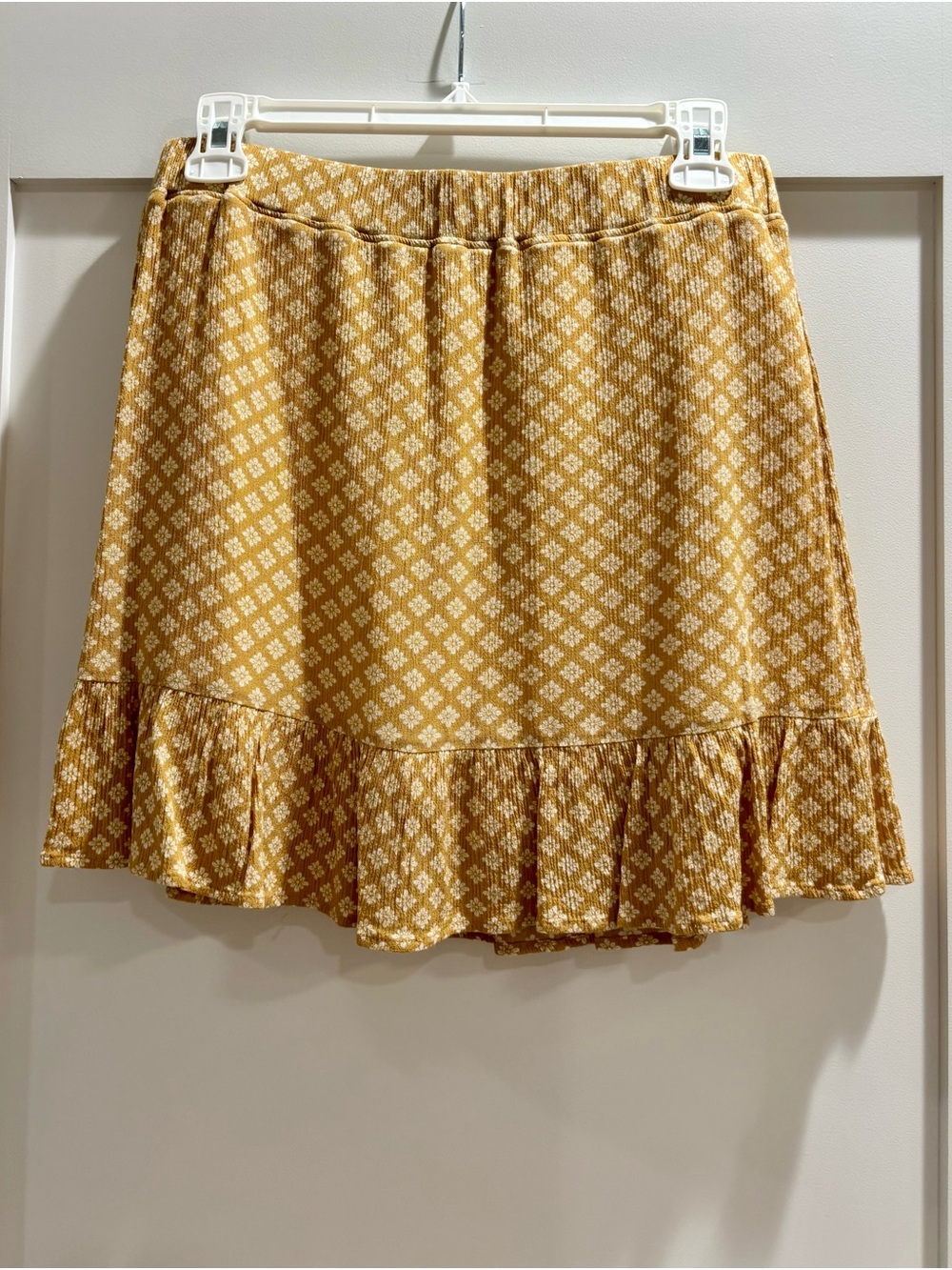NWOT UpWest Mustard Floral Ruffle-Hem Mini Skirt